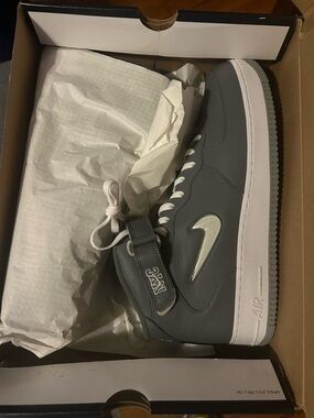 Nike Gray High-Top Sneakers with White Sole and Reflective Swoosh